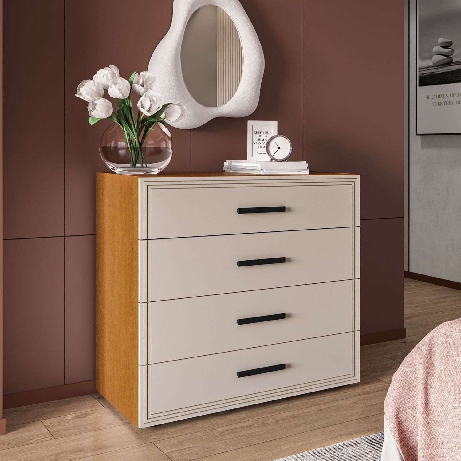 Cômoda 4 Gavetas Valência Freijó/creme