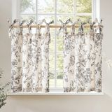Cortinas Jinchan Floral Linen Tier 60 Cm Farmhouse Cafe 2 Painéis