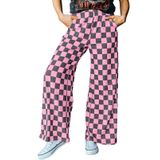 Calças Acelitt, Xadrez, Casuais, Femininas, 2025, Primavera, Verão, Rosa