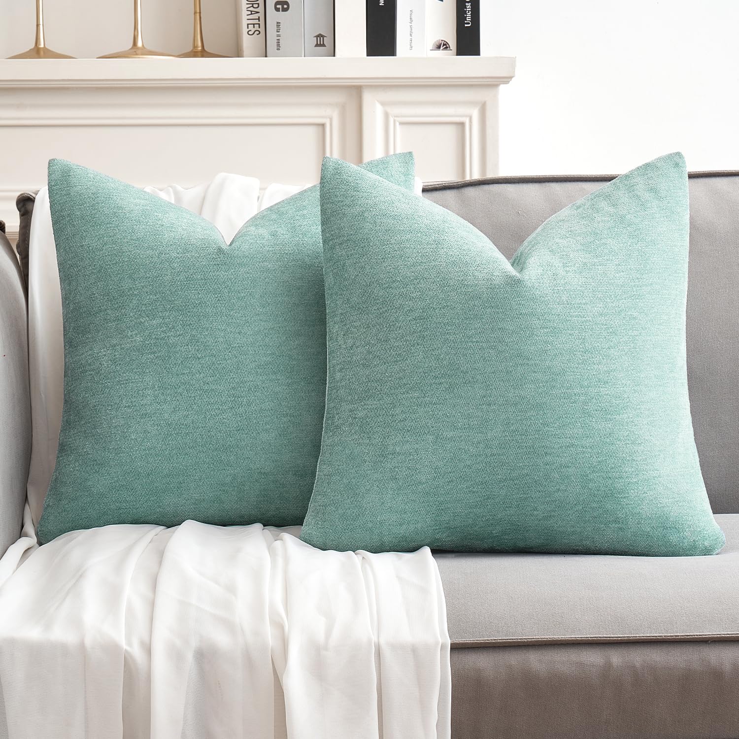 Capas De Travesseiro Miulee Aqua Green Chenille 50x50cm Pacote Com 2