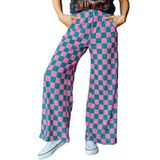 Calças Acelitt, Xadrez, Casuais, Femininas, 2025, Primavera, Verão, Rosa
