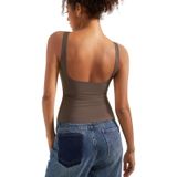 Camiseta Regata Feminina Suuksess Com Encosto Aberto, Gola De Barco, Marrom, Tamanho L