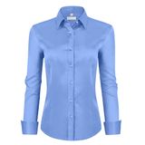 Camisa Feminina De Siliteelon Com Botões, Sem Rugas, Azul Claro
