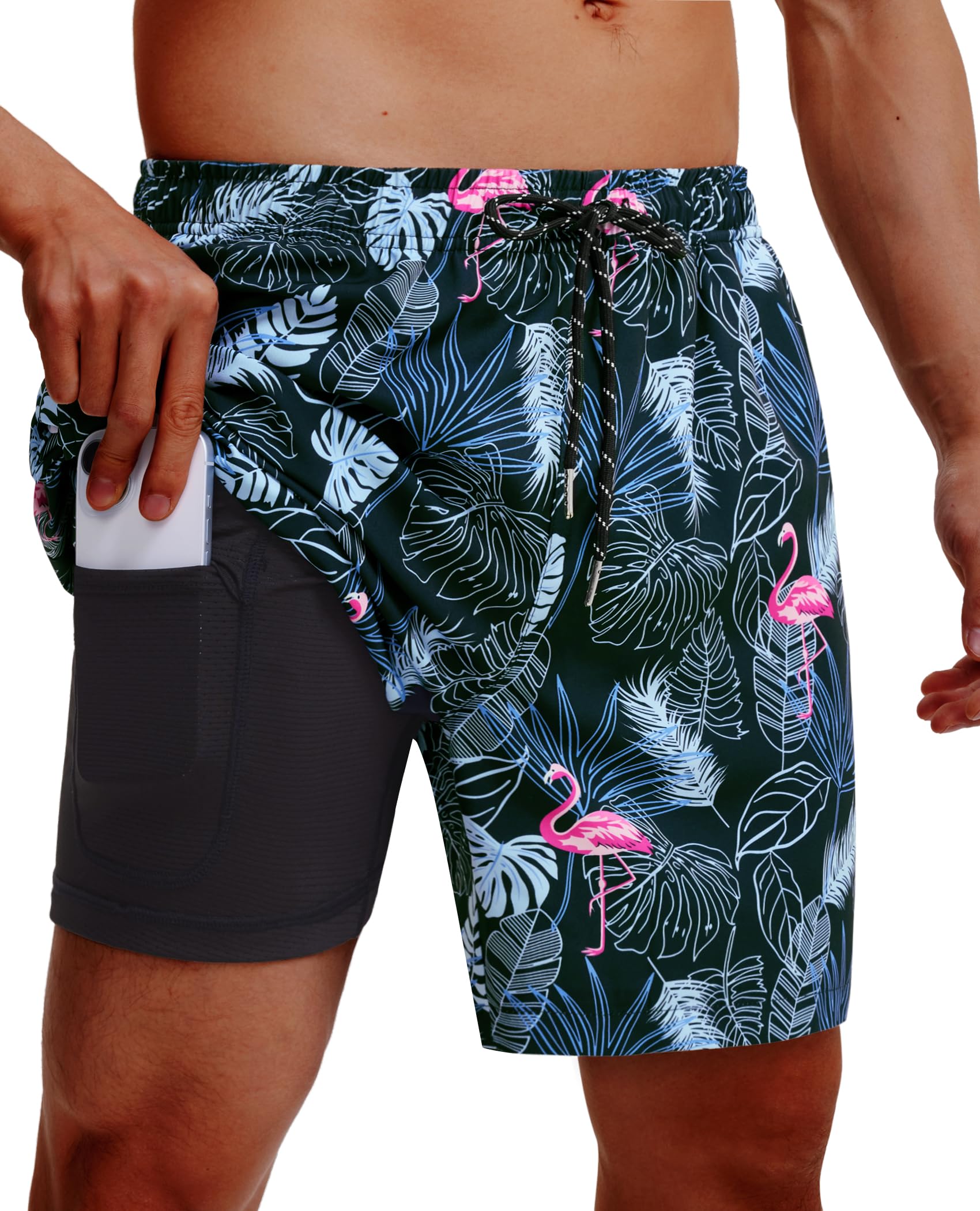 Calções De Banho Gleeease Masculinos De 18 Cm Com Forro De Compressão Quick Dry