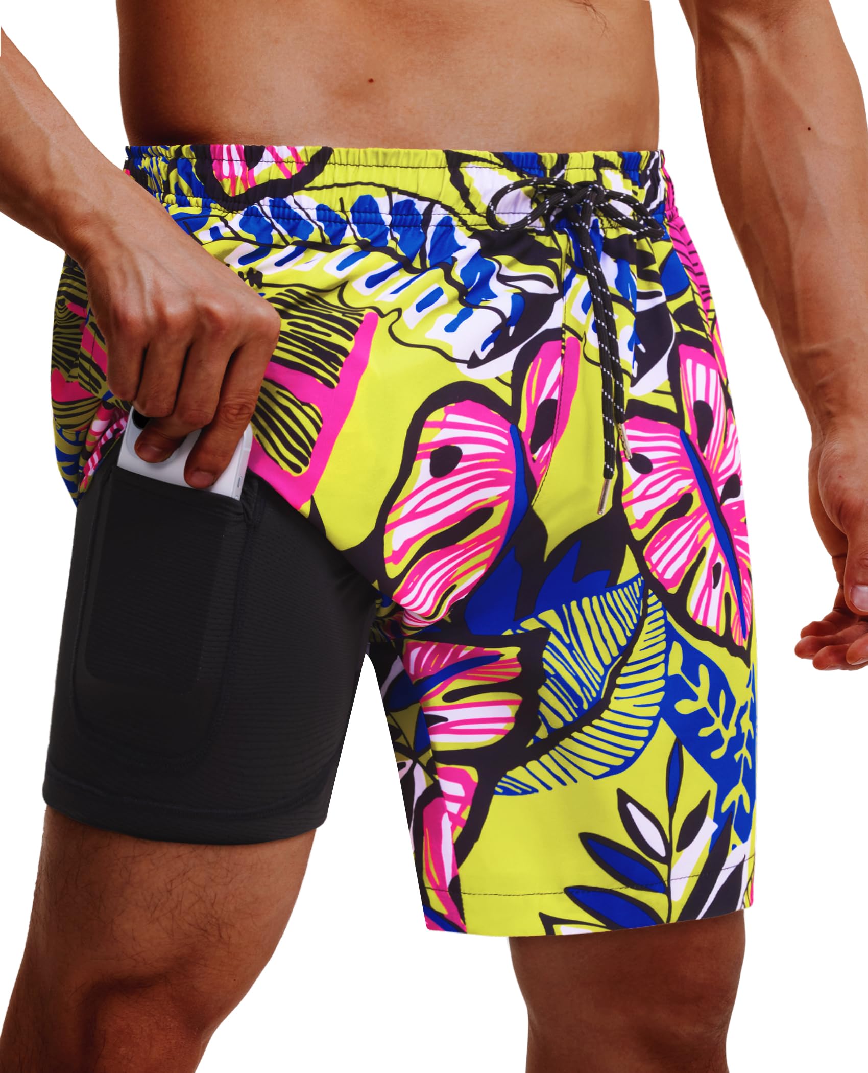 Calções De Banho Gleeease Masculinos De 18 Cm Com Forro De Compressão Quick Dry