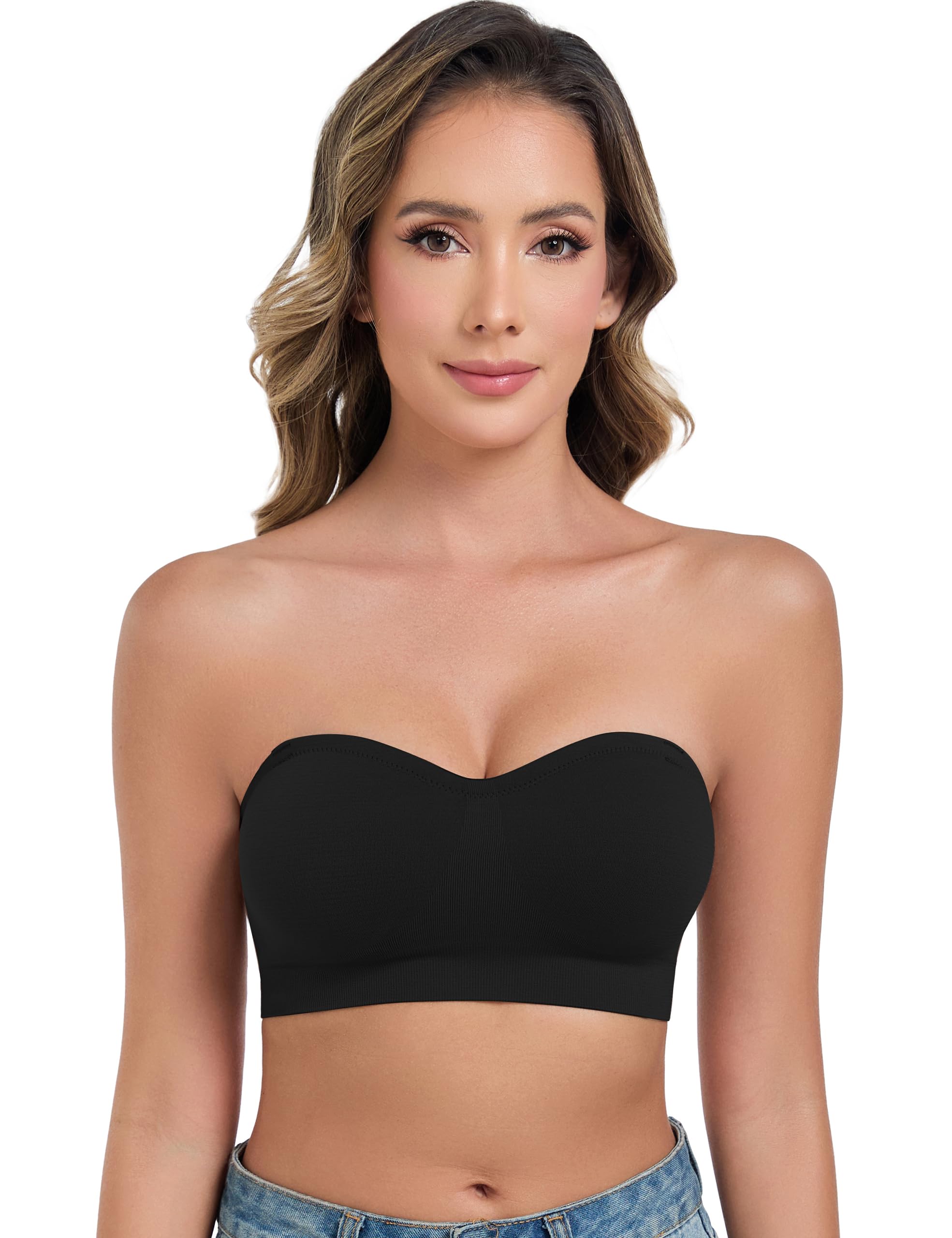 Sutiã Sem Alças Angool Push Up Wirefree, Antiderrapante, Sutiã Bandeau Preto