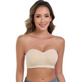 Sutiã Sem Alças Angool Push Up Wirefree, Antiderrapante, Bege Para Mulheres