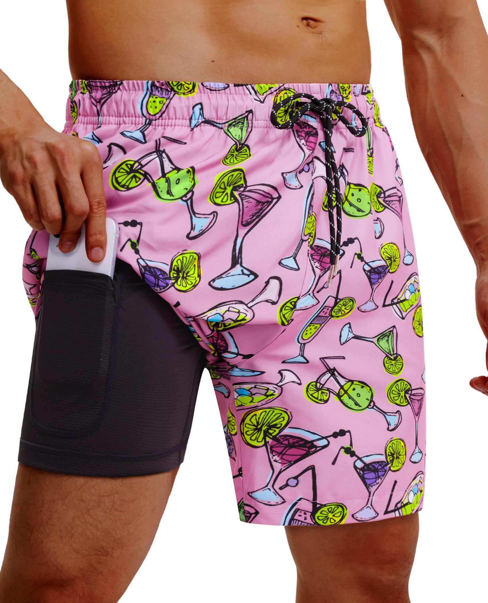 Calções De Banho Gleeease Masculinos De 18 Cm Com Forro De Compressão Quick Dry