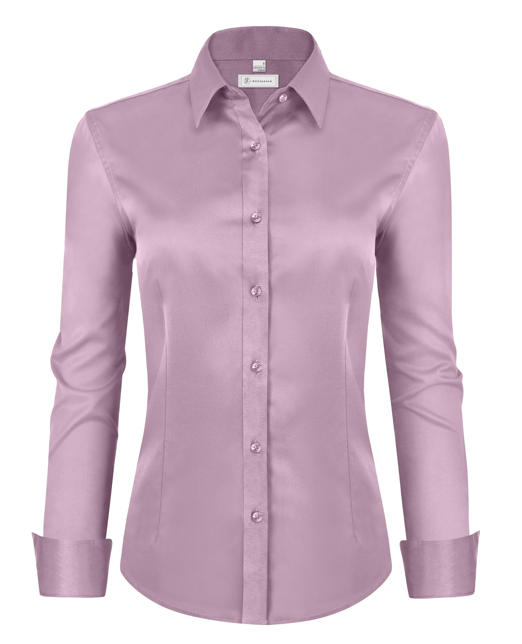 Camisas De Botão Siliteelon Para Mulheres De Manga Comprida, Roxo Acinzentado