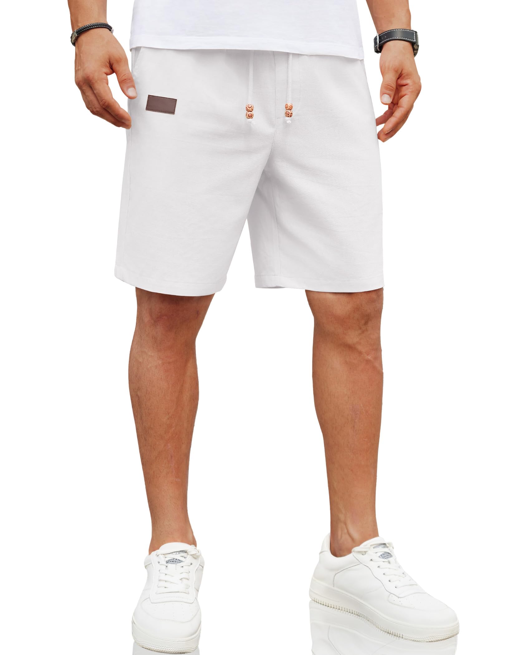 Shorts Masculinos Coofandy, De Linho, Casuais, Elásticos, Brancos