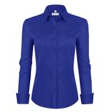 Camisa Social Feminina Siliteelon De Manga Comprida Com Botão Azul Royal