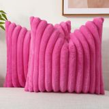 Capas De Almofada Decoruhome Faux Fur 55x55cm, Rosa Choque, Conjunto 2
