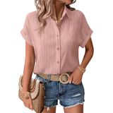 Camisa Feminina Zeagoo Com Botões, Manga Curta, Rosa