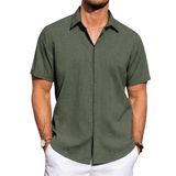 Camisa Masculina J.ver, Linho, Algodão, Manga Curta, Casual, Verde Militar