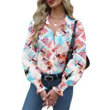 Blusa Feminina Zeagoo Com Botões E Manga Comprida Multicolorida Xxl