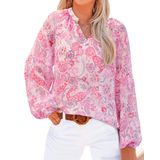 Blusa Btfbm Boho Com Estampa Floral De Chiffon Com Decote Em V Para Mulheres