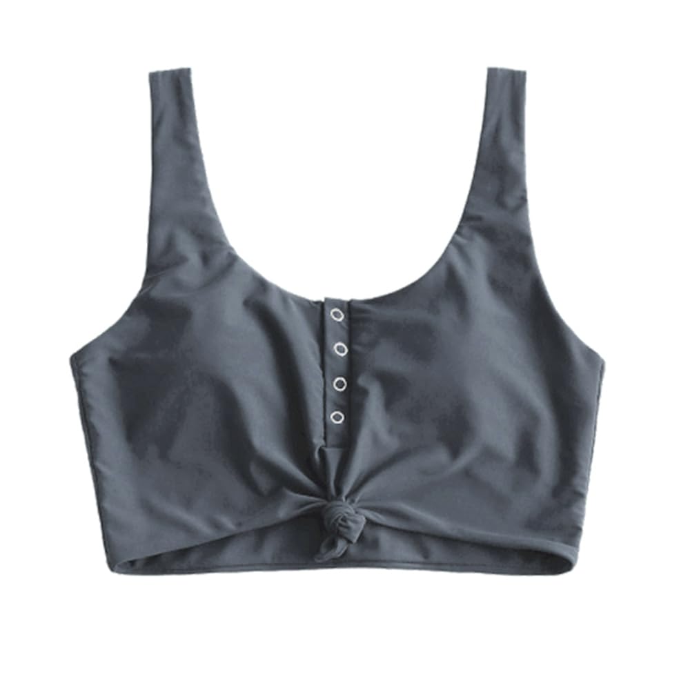 Blusa Tanquíni Zaful, Roupa De Banho Feminina Acolchoada Com Nó Frontal, 0 Cinza-azul