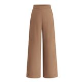 Calças Largas Btfbm Femininas Elásticas De Cintura Alta Palazzo Khaki