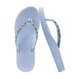 Chinelos Kuailu, Suporte Feminino Em Arco De Strass, Azul Claro, 8