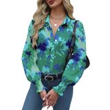 Blusa Feminina Zeagoo Ajustada Com Estampa De Manga Comprida Com Botões