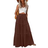 Saia Maxi Lepunuo, Fofa, Casual, Boho, Cintura Alta Com Bolsos