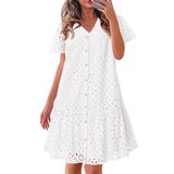 Vestido De Verão Kirundo 2025 Com Botões E Decote Em V, Renda Branca