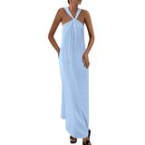 Vestido De Verão Prettygarden Feminino 2025 Com Tiras Soltas Azul Gg