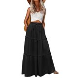 Saia Lepunuo De Cintura Alta Flowy Maxi Com Bolsos Em Linha A Preta