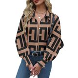 Blusa Feminina Zeagoo Com Estampa De Manga Comprida Com Estampa De Botões