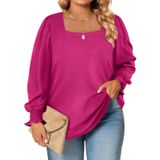 Blusa Feminina Eytino, Tamanho Grande, Outono, Gola Quadrada, 3 Vezes Rosa