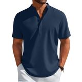 Camiseta Masculina Casual Casual De Verão Henley Azul Marinho Coofandy