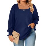 Camiseta Feminina Eytino Plus Size, Gola Quadrada De Verão, 1x Azul Marinho