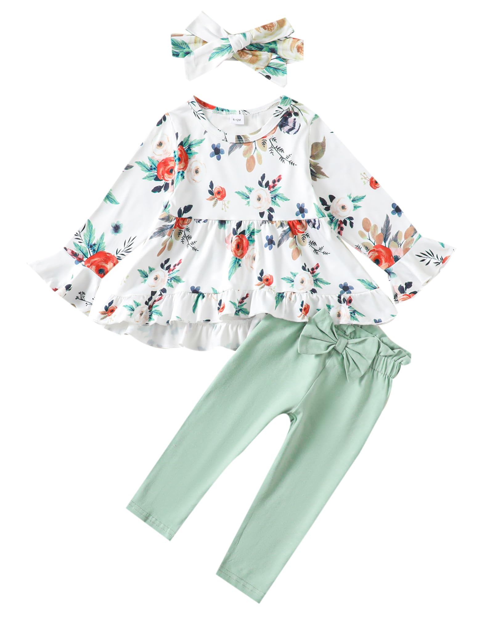 Conjunto De Roupas Kucnuzki, 18 Meses, Roupa De Outono Para Meninas, Blusa Floral E Calça