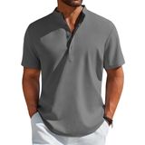 Camisa Masculina Coofandy, De Linho, Manga Curta, Casual, Cinza Escuro