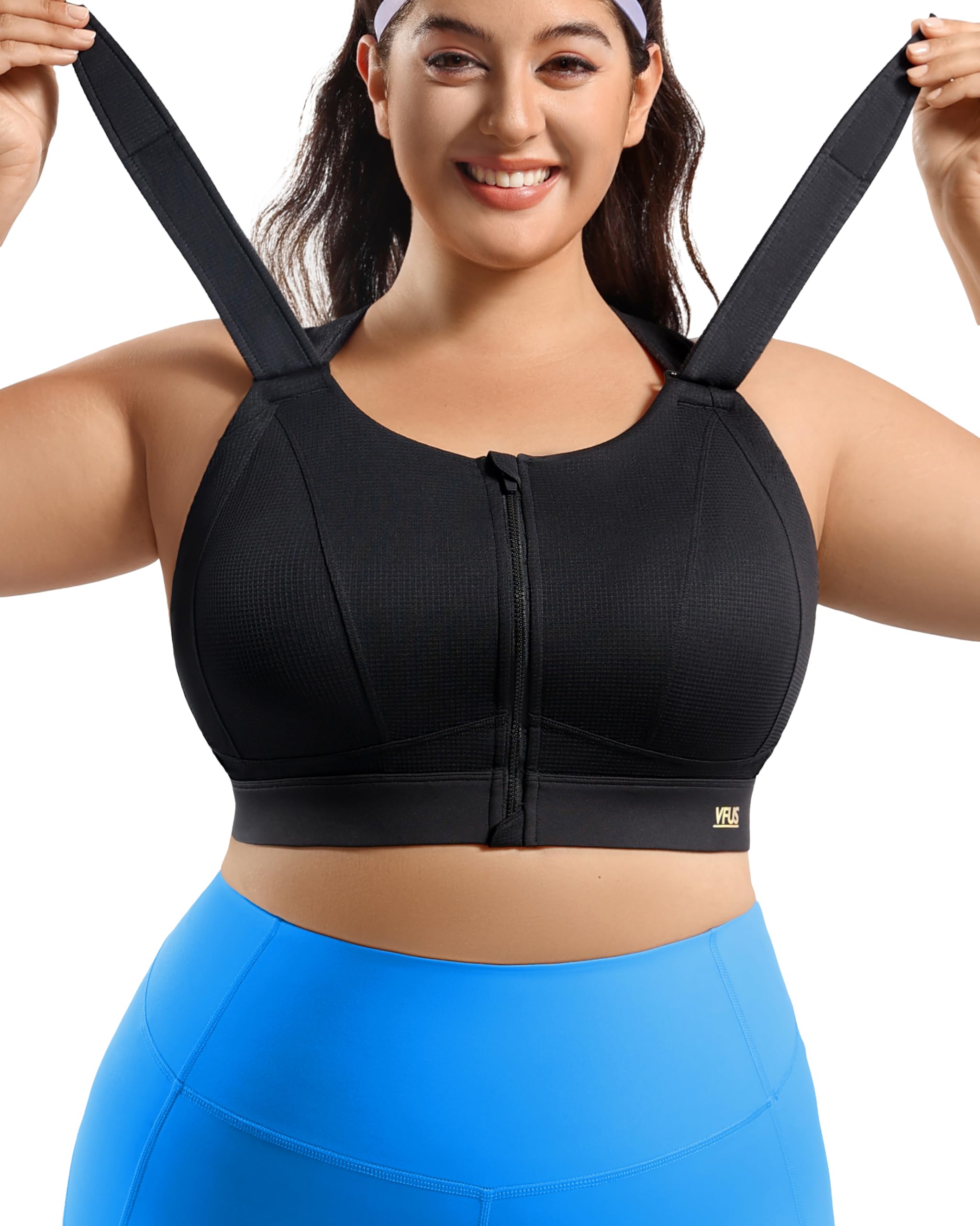 Sutiã Esportivo Vfus High Impact Com Zíper Frontal Ajustável Preto