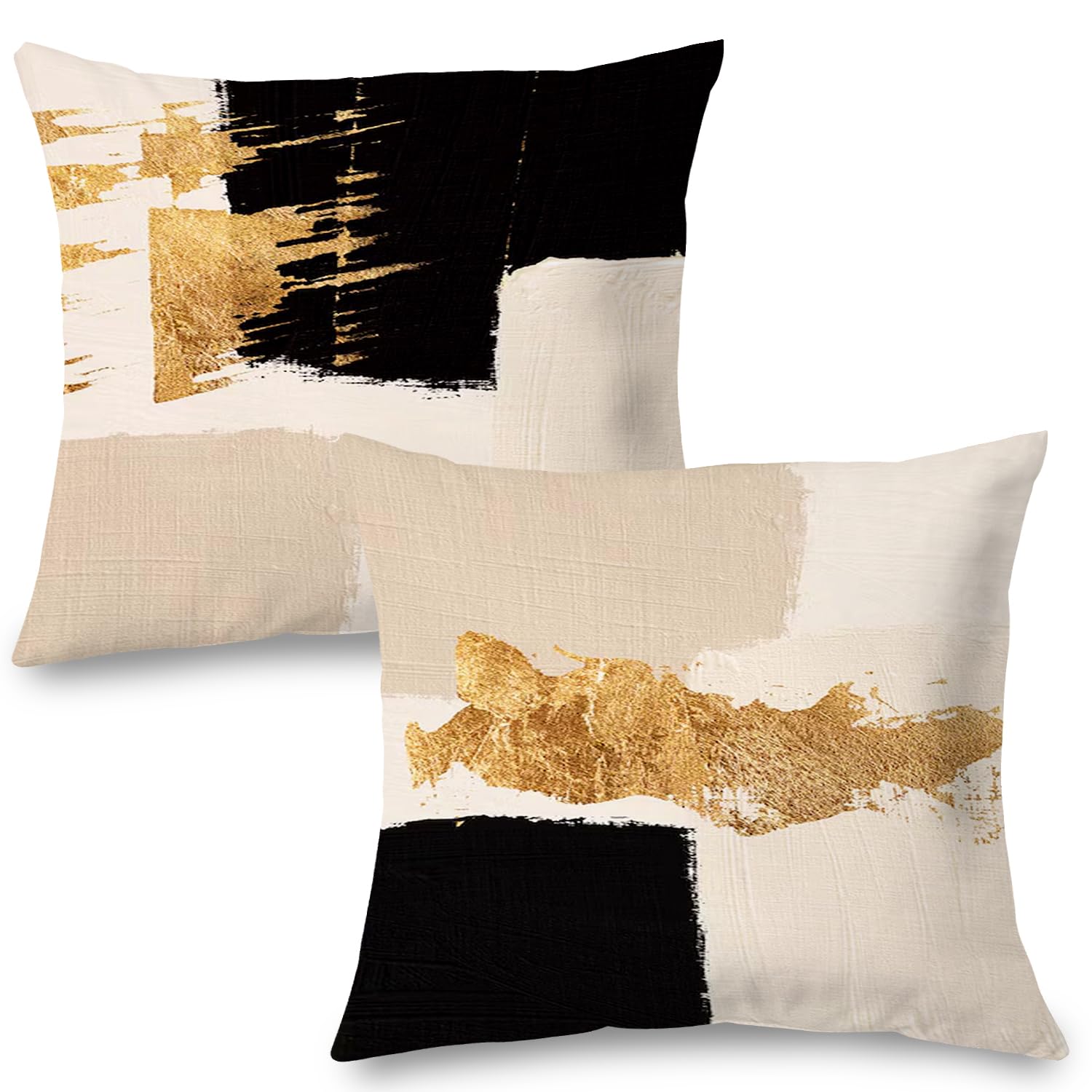Capas De Travesseiro Supwhd Black Beige Gold 60x60cm, Flanela, Conjunto De 2
