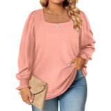 Blusa Feminina Eytino, Tamanho Grande, Outono, Gola Quadrada, 3 Vezes Rosa