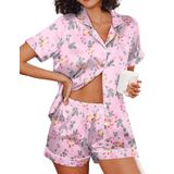Conjunto De Pijama Ekouaer, Seda, Cetim, Manga Curta, Botão Feminino, Gg