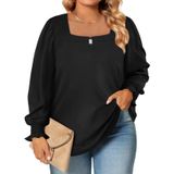 Blusa Feminina Eytino, Tamanho Grande, Outono, Gola Quadrada, 3 Vezes Preta