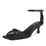 Sandálias Sociais Isnom Kitten Heels Mesh Para Mulheres, Pretas, Tamanho 9