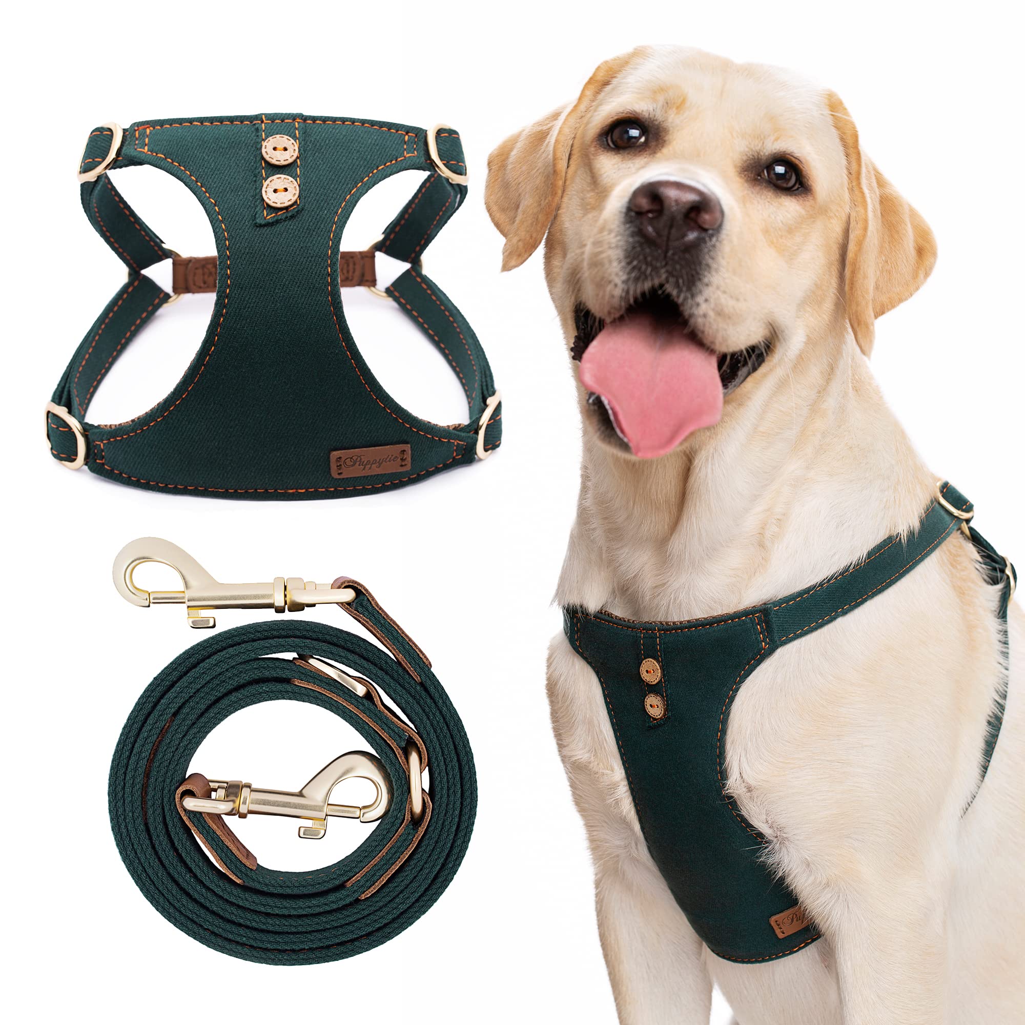 Dog Harness Puppytie No Pull Para Cães Médios, Verde Jeans