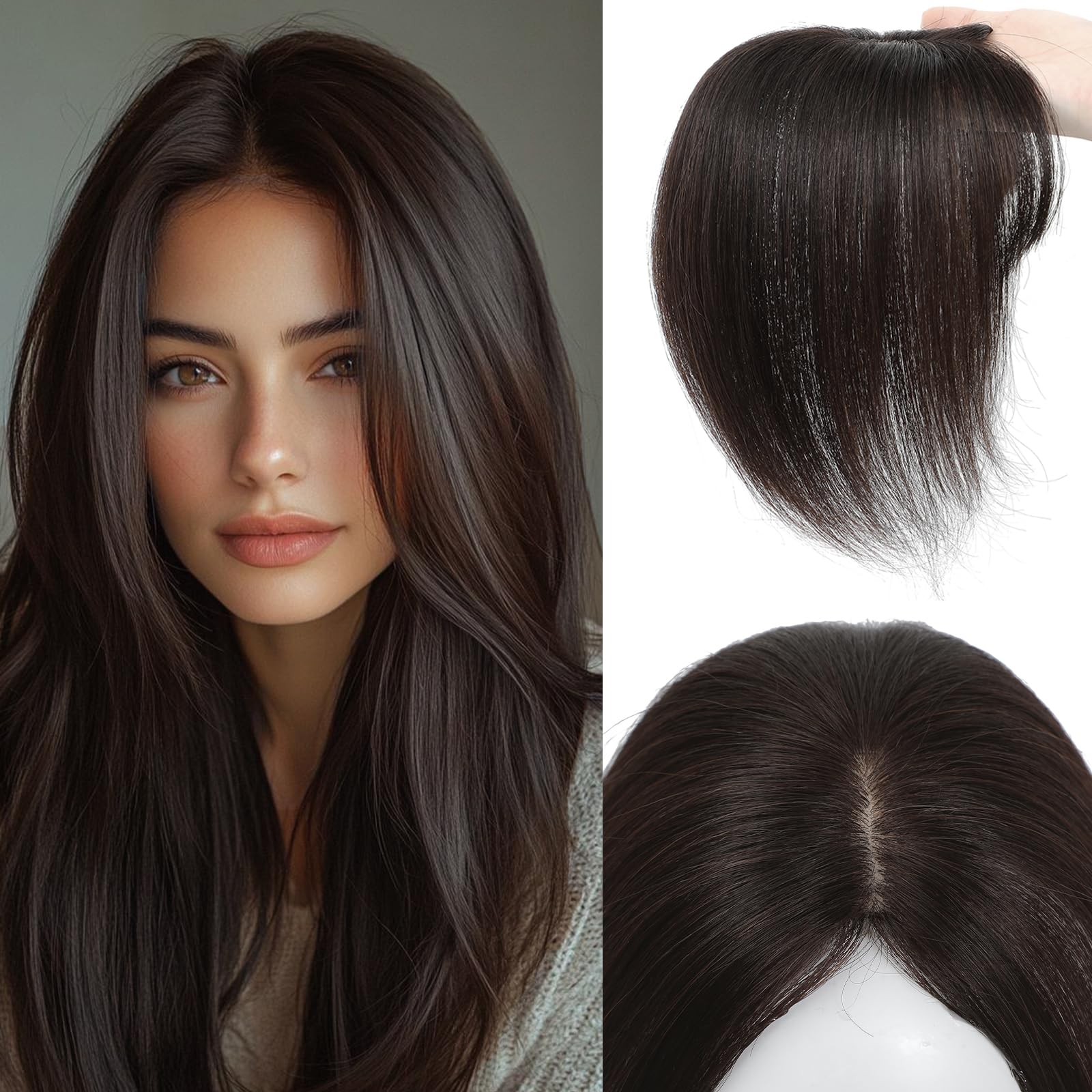 Toppers De Cabelo Elevave 360° 3d Cover Middle Bangs Real Human Hair