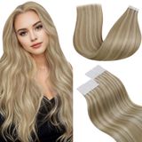 Fita Adesiva Em Extensões De Cabelo Laavoo Blonde Human Hair 50g 40cm