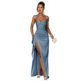 Vestido De Noite Gdjdifk Mermaid Satin Lace Prom Dusty Blue