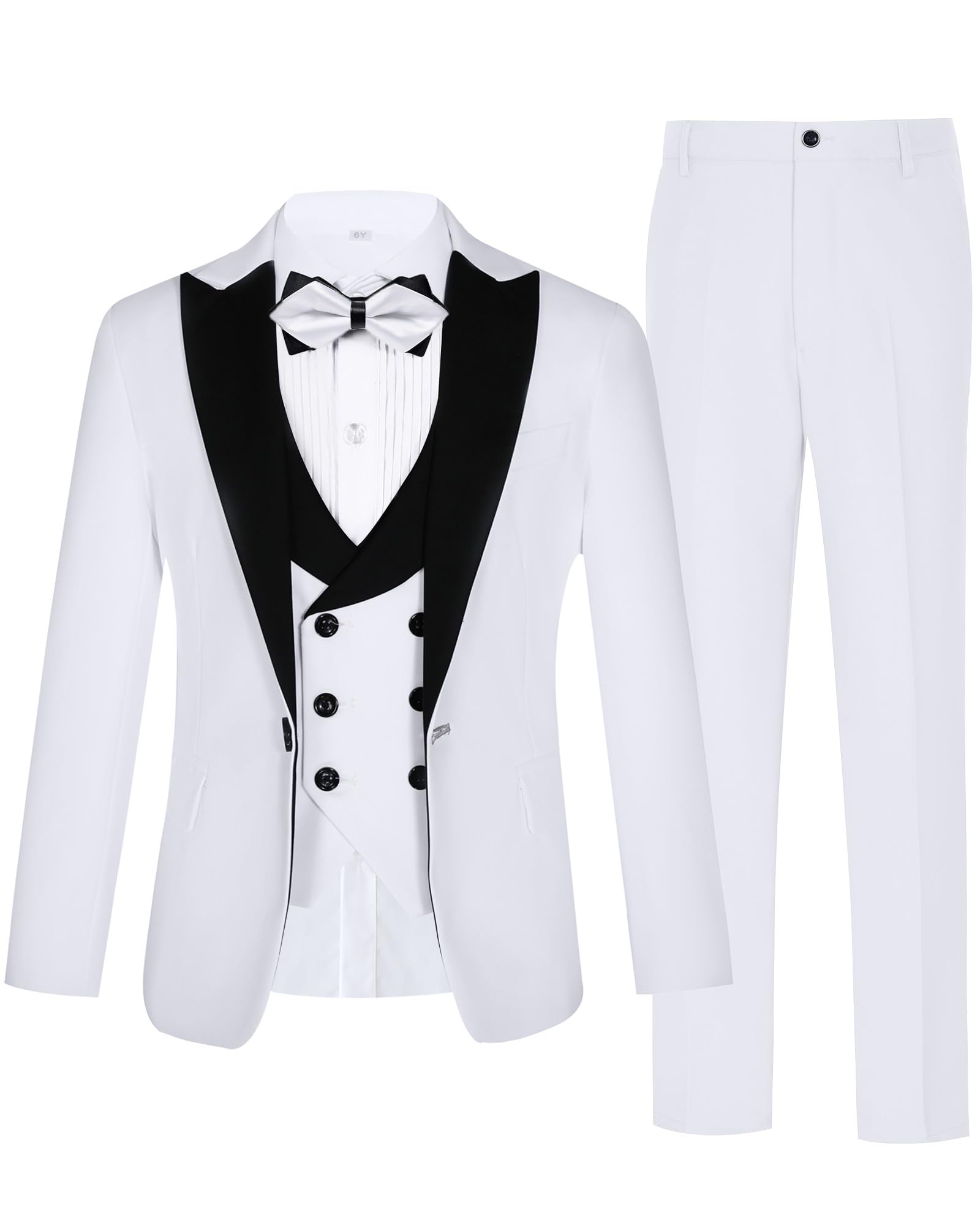 Suit Keywants, Smoking Branco Slim Fit, 5 Peças Para Meninos, Tamanho 7