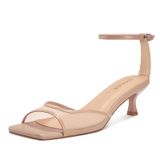 Sandálias Isnom Kitten Heels Mesh Square Bike Para Mulheres Nuas