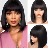 Peruca Isee Hair Bob Straight Human Hair Com Franja 14" 180%