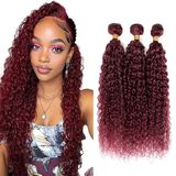 Pacotes De Cabelo Niciitysi Burgundy Kinky Curly 99j 50-60cm