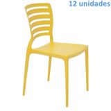 KIT 12 CADEIRAS PLASTICA MONOBLOCO SOFIA AMARELA ENCOSTO VAZADO HORIZONTAL TRAMONTINA