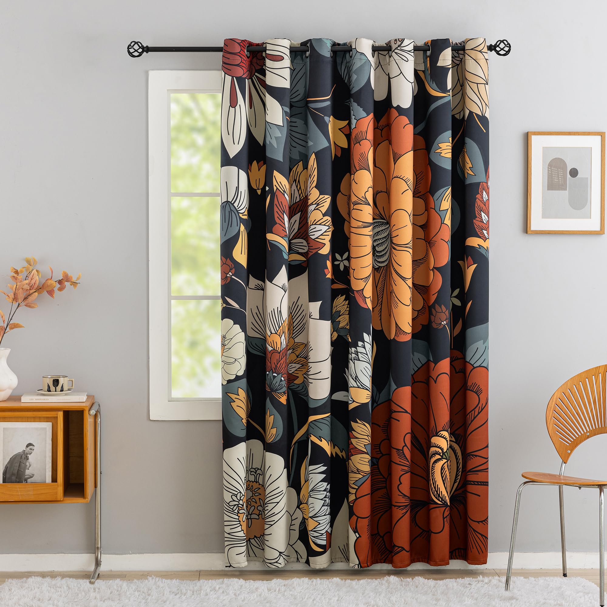 Cortinas Blackout Tyrot Boho Floral Black 100x240cm Poliéster